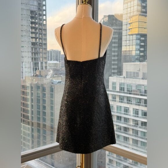 🆕 SELF-PORTRAIT 🧿 NWOT Black Tinsel Boucle Halter Mini Dress, Sz UK 12 US 8 - Picture 11 of 16